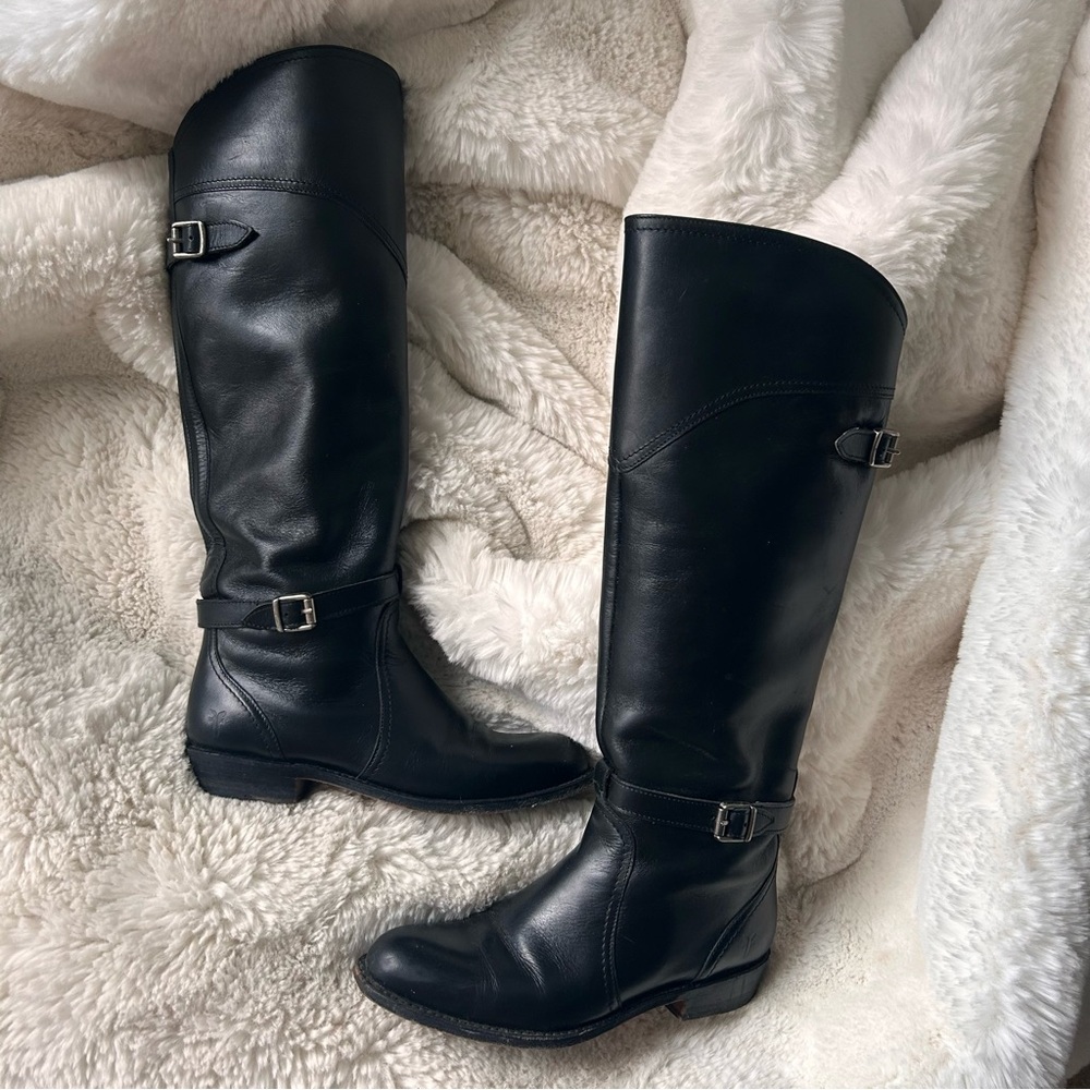 Frye Leather Double Buckle Riding Boots